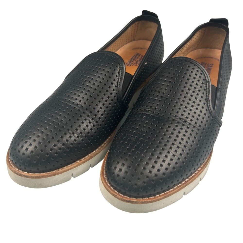 Samuel Hubbard Mens Black Perforated Leather Slip On Loafers W1321-208 Size 8